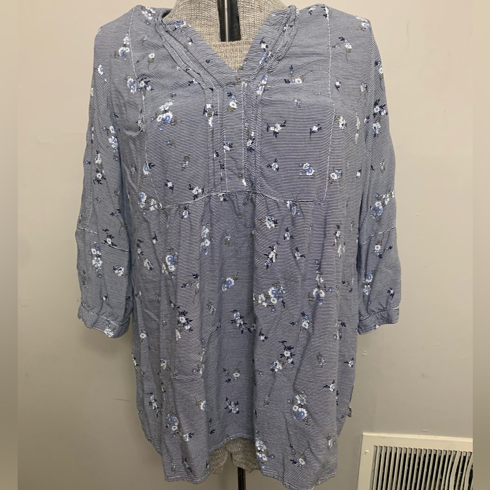 Catherines Blue Floral Peasant Blouse